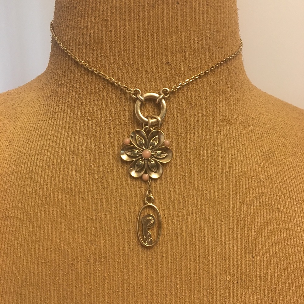 Gold Flower Dangle Necklace
